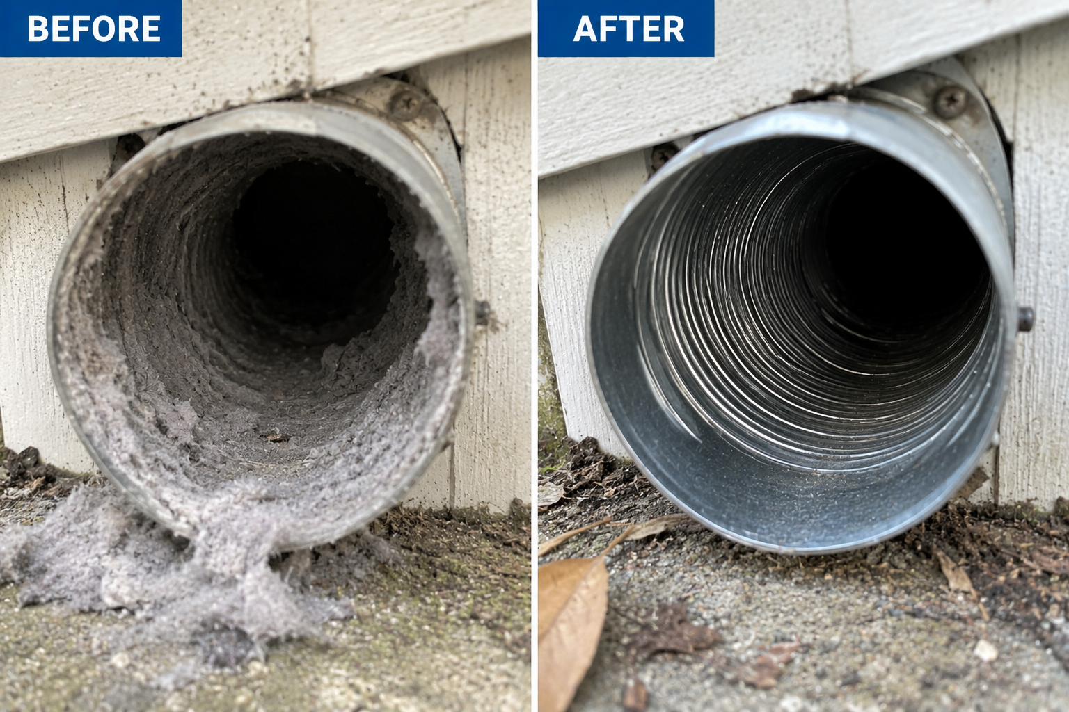 Before and after dryer vent cleaning